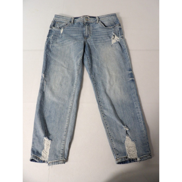 Willow + Root Jeans Midrise Girlfirend Sz 32 Distressed Cropped Blue Denim Stret - Picture 2 of 15
